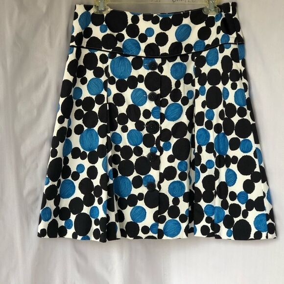 Becky & Max White Cotton Skirt W/Black & Blue Design Box Pleats 10 - Picture 1 of 7